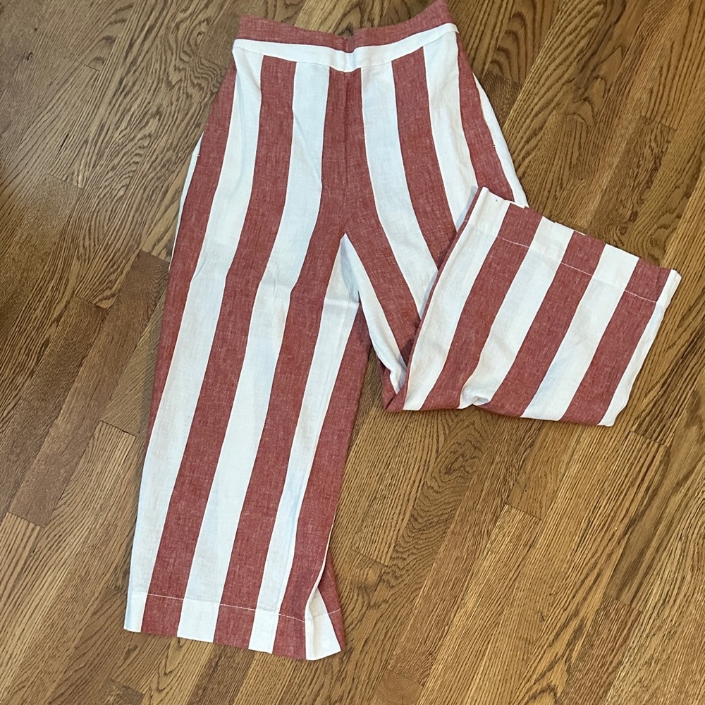 Madewell Red and White Striped Wide Leg Pants